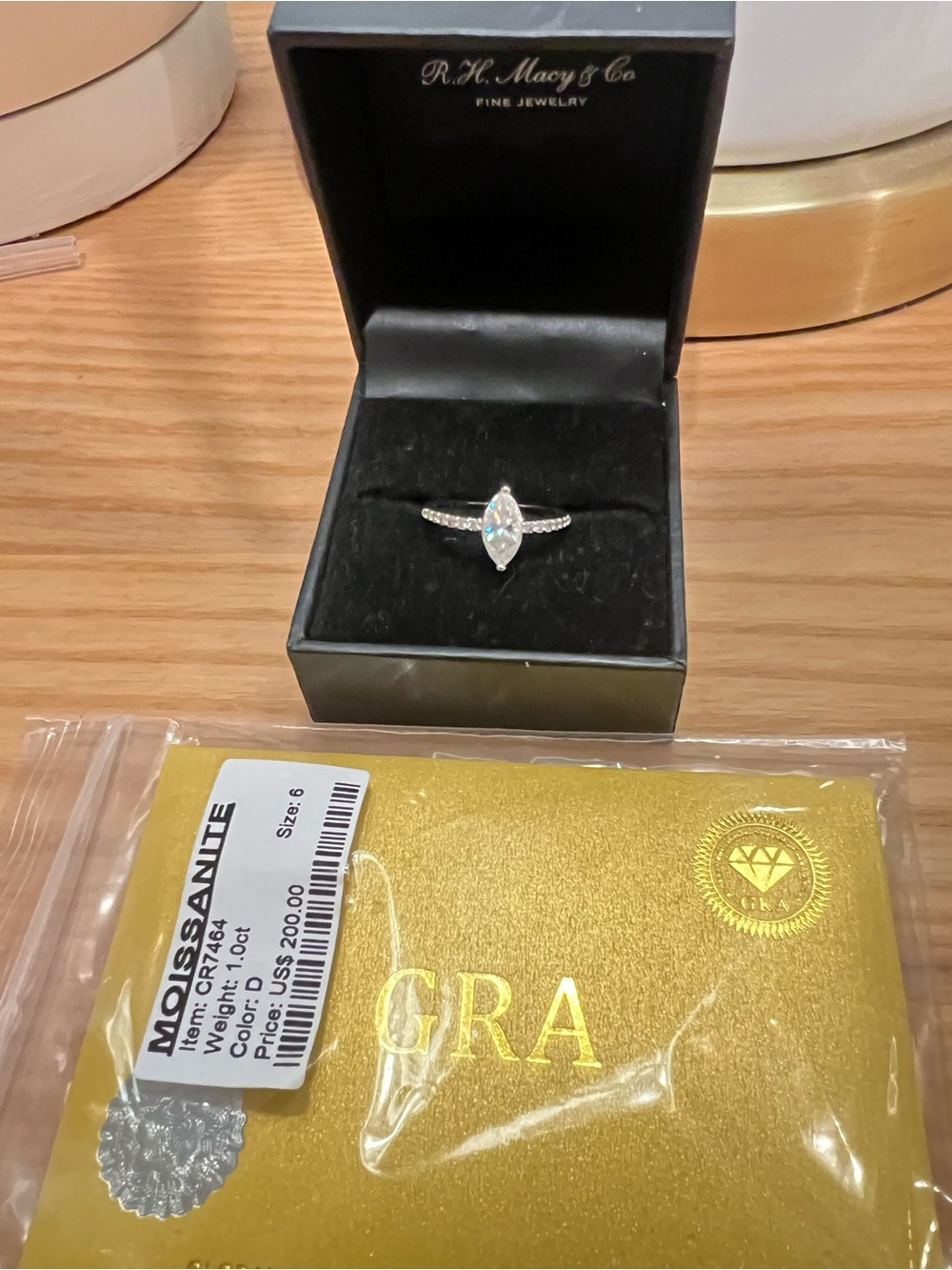 Molsanite Marquise-Cut 1 carat Solitaire Ring in White - Size 6
